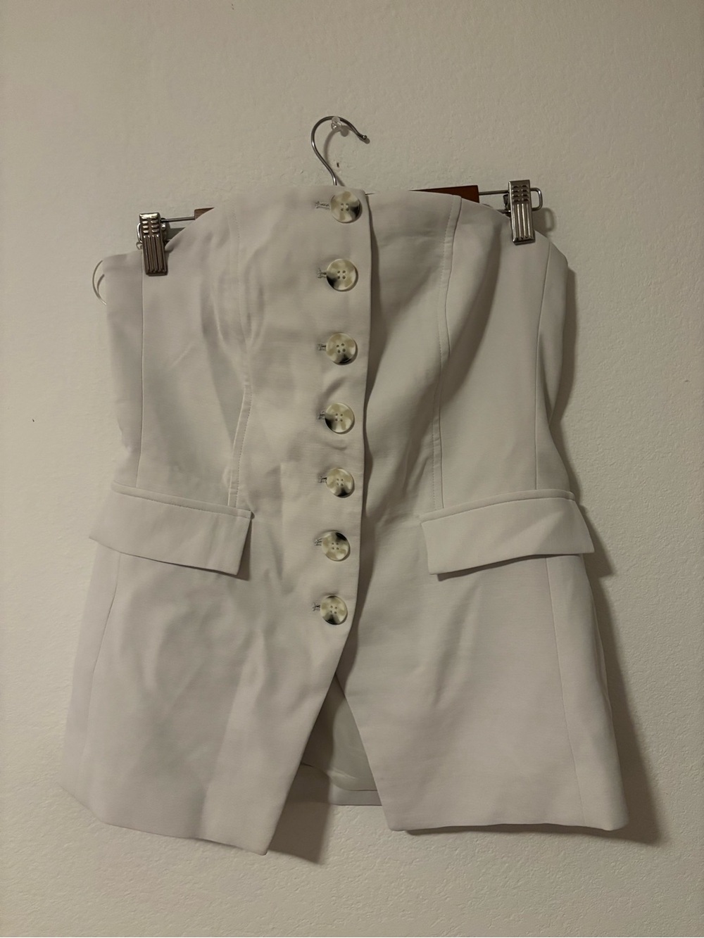 Strapless White Button-Front Bustier Crop Top